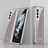 Samsung Z Fold 3 Case, Z Fold 3 Case Ultra-Thin Tempered Glass Phone Case Protective Cover for Samsung Galaxy Z Fold 3 5G Fashion Electroplated PC Back Cover, Limited Edition Gray