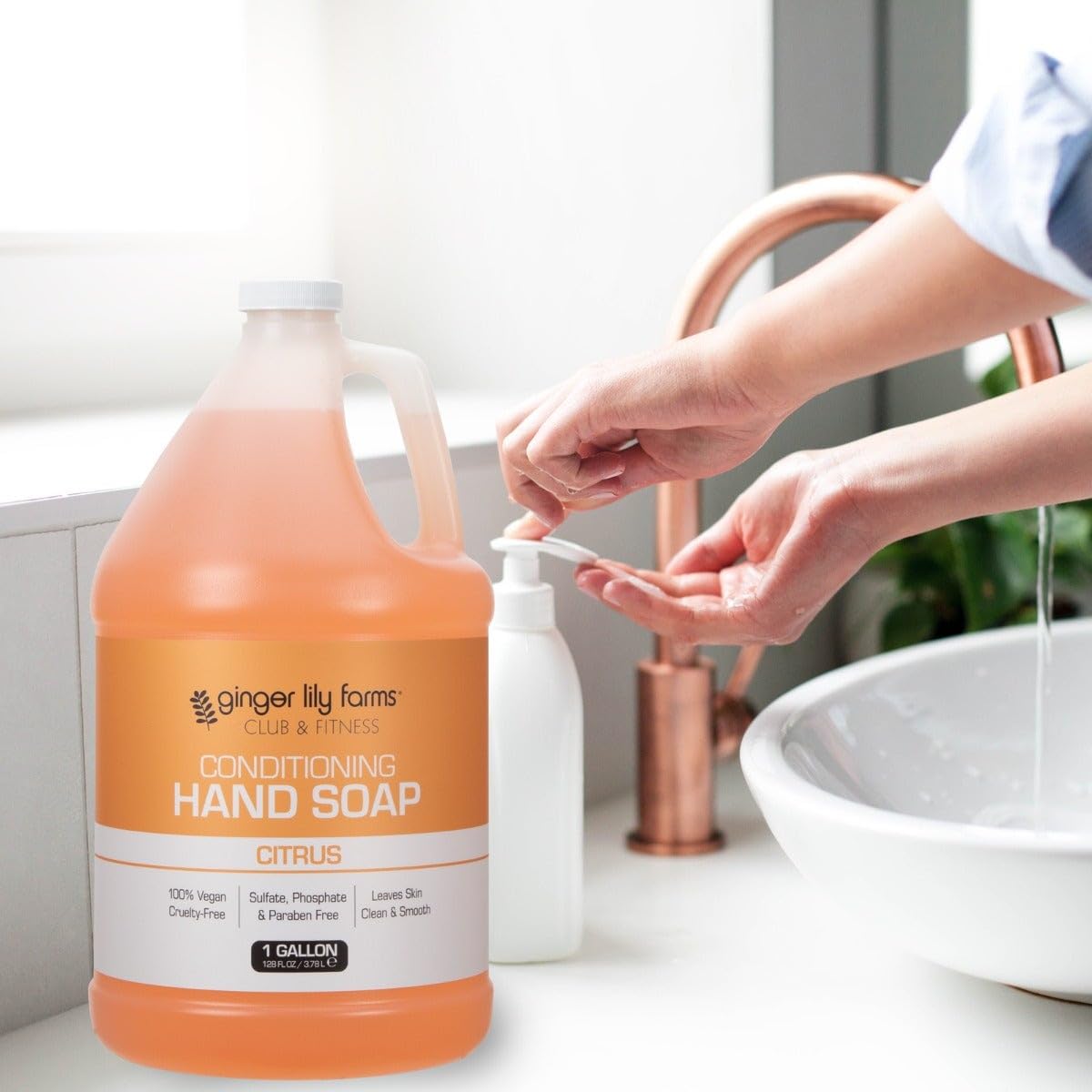 Ginger Lily Farms Club & Fitness Conditioning Liquid Hand Soap Refill, 100% Vegan & Cruelty-Free, Citrus Scent, 1 Gallon (128 fl oz)