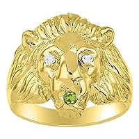 Rylos Mens Rings Yellow Yellow Gold Plated Silver Lion Head Ring Genuine Diamonds & Precious Stones Diamond, Emerald, Ruby Or Sapphire Rings For Men Men's Rings Sizes 6,7,8,9,10,11,12,13 Mens Jewelry