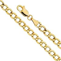 The World Jewelry Center 14k REAL Yellow Gold Hollow Men's 3.5mm Cuban Curb Chain Necklace with Lobster Claw Clasp