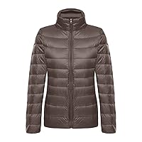 Women Stand-Up Collar Ultra Lightweight Warm Puffer Coat Full-Zip Long-Sleeve Outerwear Solid Color Packable Down Jacket