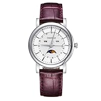Casual Couple Watches for Men Women Day Month Moon Phase Leather Strap Watches CA1174GL