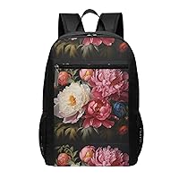 Garden Peony Print Simple Sports Backpack, Unisex Lightweight Casual Backpack, 17 Inches