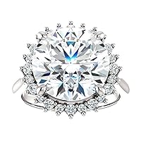 Siyaa Gems 6 CT Round Cut Colorless Moissanite Engagement Ring Wedding Birdal Ring Diamond Ring Anniversary Solitaire Halo Promise Antique Gold Silver Ring Gift