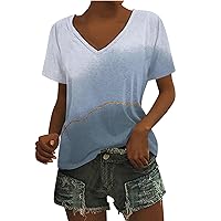 Womens Summer Tops Short Sleeve V Neck Tee T Shirts Dressy Casual Loose Fit Shirts Tunic Tops