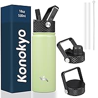 Insulated Water Bottle with Straw,18oz 3 Lids Metal Bottles Stainless Steel Water Flask,Macaron Green