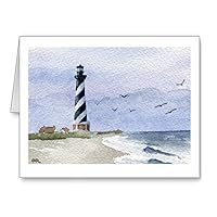 Cape Hatteras Lighthouse - Set of 10 Watercolor Lighthouse Note Cards With Envelopes