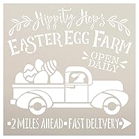 Hippity Hop's Easter Egg Farm Stencil with Vintage Truck by StudioR12 | DIY Spring Farmhouse Home Decor | Paint Wood Sign | Select Size (12 x 12 inch)