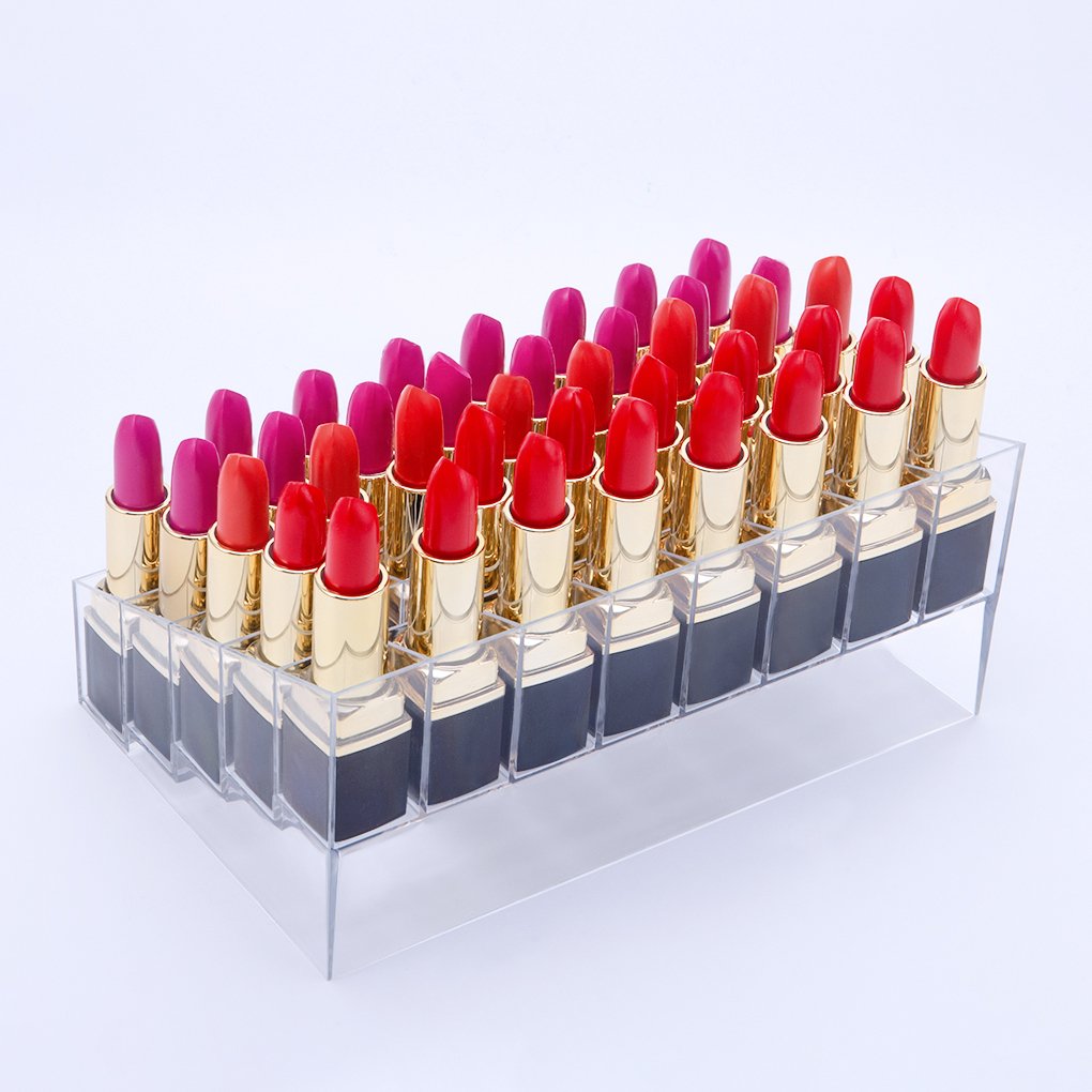 Benbilry Lipstick Holder, 40 Space Acrylic Lipstick Holder Organizer Case Display Rack，40 Slots (in a 8 x 5 Arrangement) Stand Cosmetic Makeup Organizer Lipstick, Brushes, Bottles More