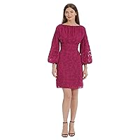 Maggy London Women's Puff Long Sleeve Burnout with Curved Empire Waist Dress