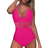Women's One Piece Tummy Control Swimsuits Slimming Bathing Suit Support Full Coverage Square Neck Swimwear Pleated