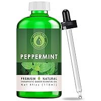Peppermint Essential Oil 4 Oz with Dropper - Therapeutic Grade for Aromatherapy, Diffuser, Massage & Home Care