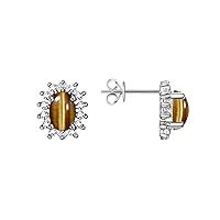 925 Sterling Silver Halo Stud Earrings - 6X4MM Oval & Sparkling Diamonds - Exquisite Birthstone Jewelry for Women & Girls