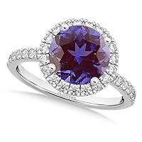 (2.50ct) Platinum Round Halo Lab Alexandrite and Diamond Accented Engagement Ring