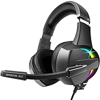 BENGOO GM7 Gaming Headset Headphones for PS4, Xbox One, PC Controller Surround Sound Over Ear Headphones with Noise Canceling Microphone, LED RGB Light On-Line Volume for Laptop Mac PS3 (Black)