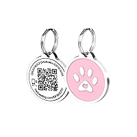 Smart QR Code-NFC Pet ID Tag - Dog Tags - Cat Tags - Online Pet Profile - Instant Email Alert -Scanned QR Tag GPS Location (Pink Paw)