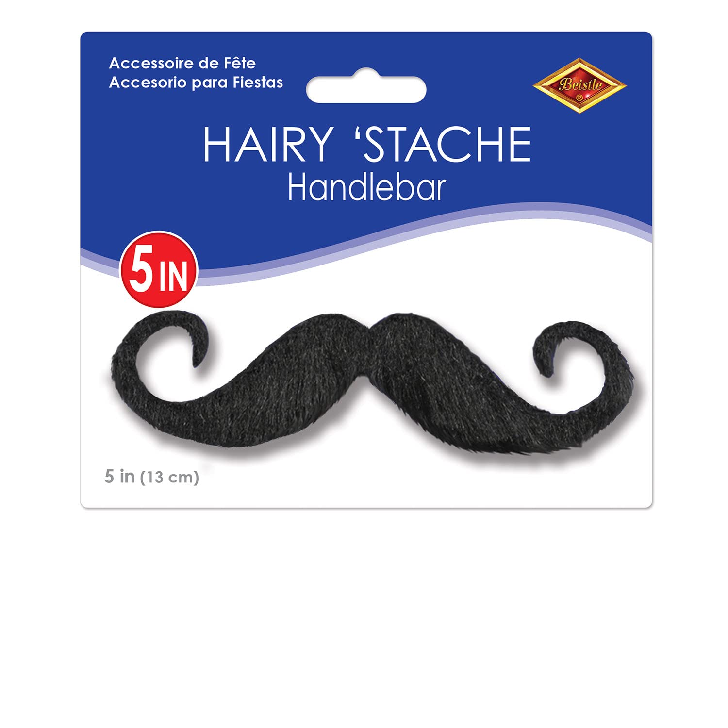 Beistle Handlebar Hairy 'Stache with Self Adhesive Tape, 5-Inch, Black