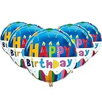 18 inch Blue Happy Birthday Round Shape Foil Mylar Balloons Cup Cake Helium Balloons Baby Shower Anniversary Party Balloons Decorations, 30pcs