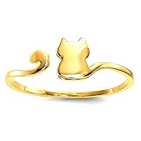 Jewelry Affairs 14k Yellow Gold Polished Cat Design Adjustable Cuff Ring