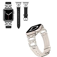 Wearlizer Leather Band Compatible with Apple Watch Band Women 41mm 40mm 38mm 44mm 45mm 42mm 49mm Ultra 2, Dressy Fancy Leather Strap for iWatch Bands Series 9 8 7 6 5 4 3 2 1 SE