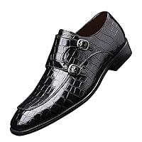 Mens Double Monk Strap Slip on Loafer Leather Formal Business Casual Comfortable Dress Shoes for Men