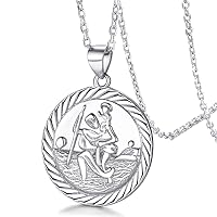 FaithHeart St Christopher Necklace Sterling Silver Women Pendant Christ Saint Christopher Jewelry Travellers/Driver/Surfer/Climber Patron Protector