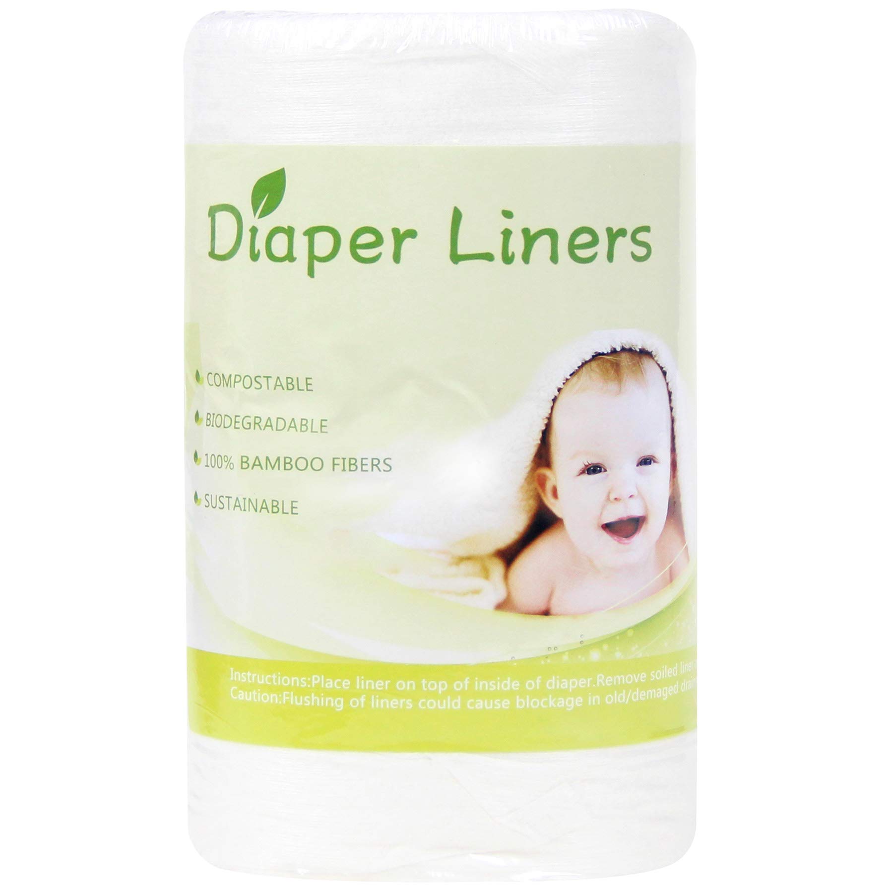 Leekalos Biodegradable Bamboo Diaper Liner Super Soft Disposable Unscent Diaper Liners,100 Sheets