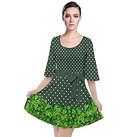 CowCow Womens Green Shamrock Pattern ST Patrick's Day Clover Leaves Leprechauns Velour Kimono Dress, XS-3XL