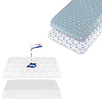 Waterproof Cotton Fabric Pack N Play Mattress Pad Protector and 2 Pack Pack and Play Sheets