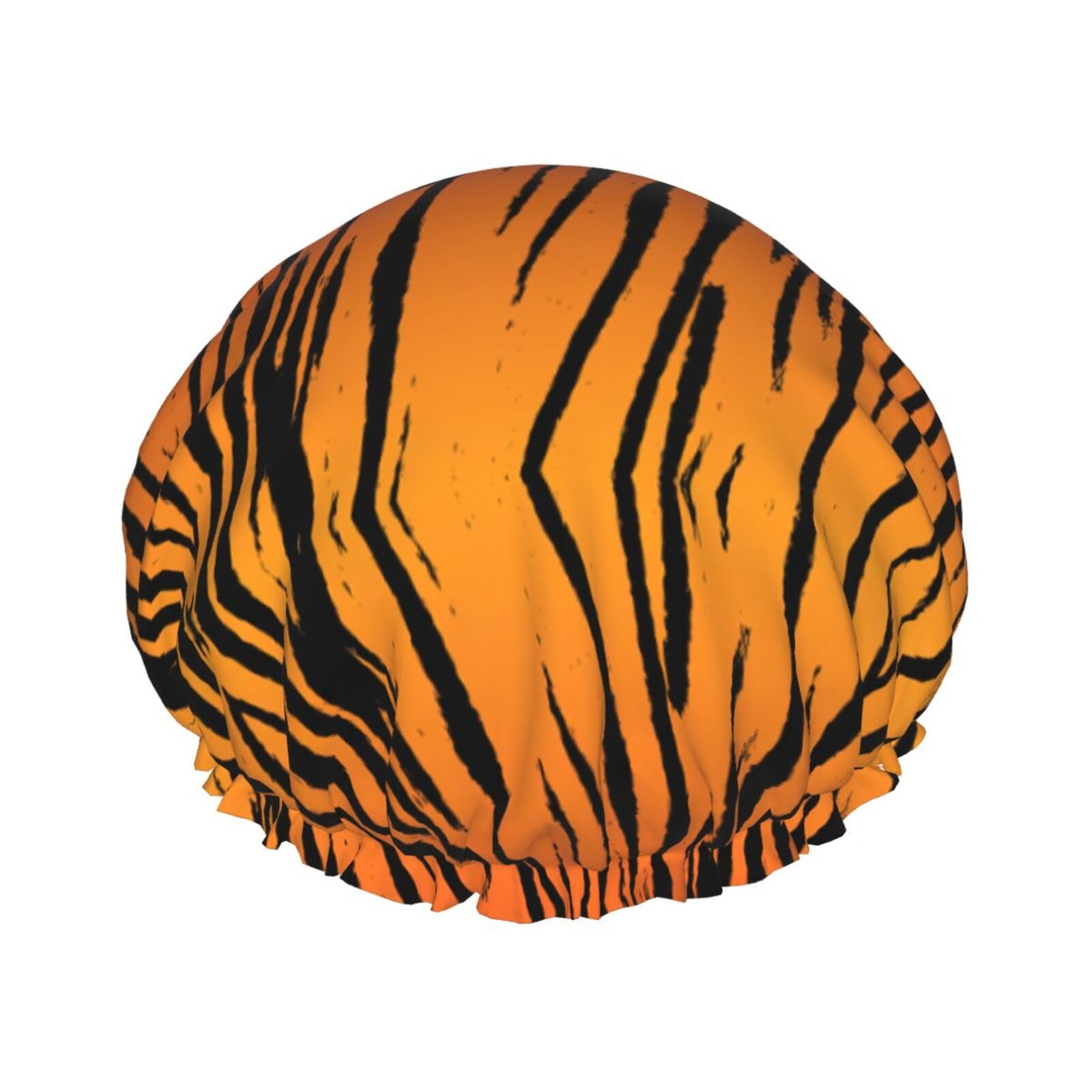 Double Layer Waterproof Shower Cap for Women,Portable Hair Protection for Long Hair,Versatile Bath Accessory Tiger Stripe