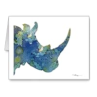 Blue Rhino - Set of 10 Abstract Rhinoceros Note Cards With Envelopes