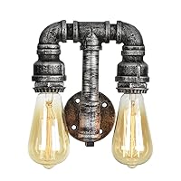 Industrial Loft Style Vintage E27 LED Wall Light Fixtures Metal Water Pipe Edison Wall Sconce Retro 2-Light Wall Lamp Indoor Lighting AC 110V-240V Stylish (Color : Silver)