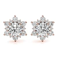 2.40 Carat VVS1 Full White Round Brilliant Cut Moissanite Diamond Earring For Women, Halo Style Push Back Valentine Present For Her In Real 14k Yellow Gold and 925 Sterling Silver