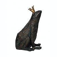 Creative Co-Op Resin Frog with Gold Crown, Patina Finish Figurine, 9