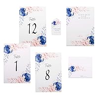 Blue Floral Wedding Stationery Set with Gift Tags Place Cards Table Numbers and Advice Cards