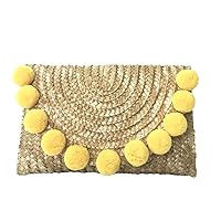 F.C. Fashion Culture Women's Pom Pom Straw Envelope Clutch