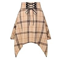 IDEALSANXUN Plaid Mini Skirt for Women High Waisted A Line Asymmetrical Lace Up Short Goth Skirt