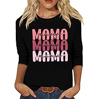 Women's Mother's Day 3/4 Sleeve Mother Holiday Printed Shirt Casual Top 2024 Trendy Blouse T-Shirt Tees