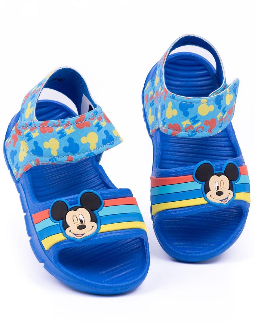 Disney Mickey Mouse Sandals Boys Toddlers | Kids Girls Animated Character Sliders with Supportive Strap | Blue Summer Shoes