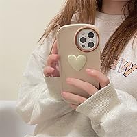 Cute 3D Love Heart Liquid Silicone Case for iPhone 13 12 11 Pro MAX XS X XR Shockproof Round Camera Lens Protective Soft Cover,Cream,for iPhone 13