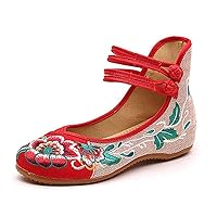 Women Chinese Embroidered Flower Flat Bridal Mary Jane Ballet Shoes