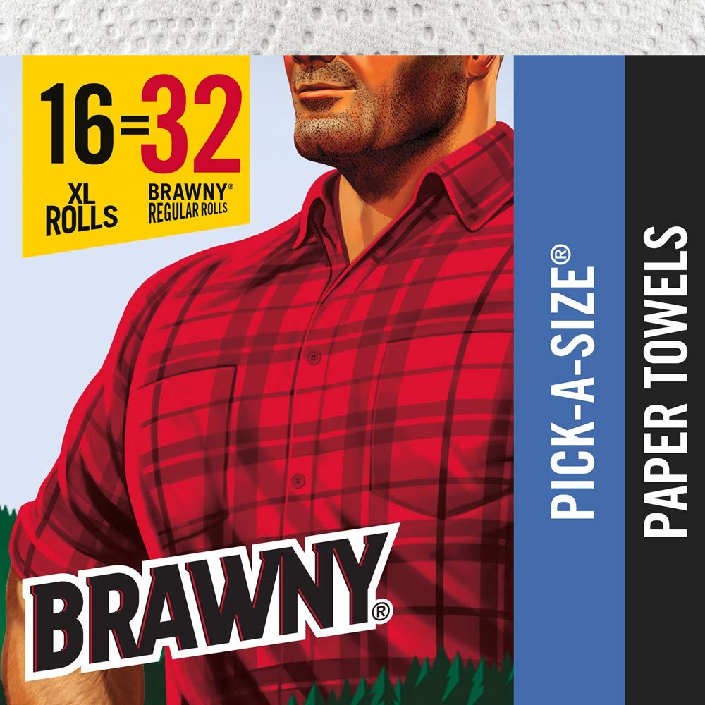 Brawny Paper Towels, 16 XL Rolls, Pick-A-Size, White, 16 = 32 Regular Rolls