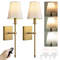 PASSICA DECOR Wiress Battery Operated Wall Sconces Set of 2 Two, Rechargeable Wall Lights with Dimmable Detachable Light Bulb, Remoted Control, Lamp Fixture for Bedroom Living Hallway Gold