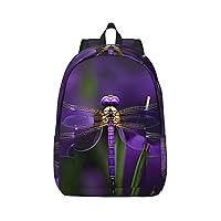 Purple Dragonfly Print Canvas Laptop Backpack Outdoor Casual Travel Bag Daypack Book Bag For Men Women