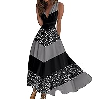 Sundresses for Women 2024 Spring Summer Deep V Neck Sleeveless Maxi Dress Fashion Floral Print Boho Beach Dress