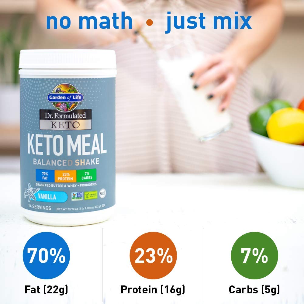 Garden of Life Dr. Formulated Ketogenic Meal Balanced Shake Powder, Truly Grass Fed Butter & Whey Protein Plus Probiotics, Non-GMO, Gluten Free, Paleo Replacement, Vanilla, 23.7 Oz