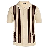 PJ PAUL JONES Mens Polo Shirts Vintage Striped Button Down Knitted Golf Shirts