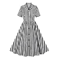 Women Black and White Striped Dress Halloween Costume Vintage 1950s Buttons Rockabilly Pinup Dress 50s Cosplay Outfit