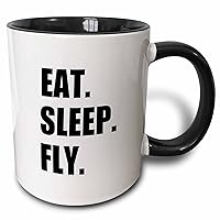 3dRose Eat Sleep Fly-Fun Gifts for Pilots Flight Crew and Frequent Flyers Two Tone Mug, 1 Count (Pack of 1), Black