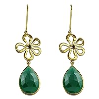 Green Onyx Pear Shape Gemstone Jewelry 925 Sterling Silver Drop Dangle Earrings For Women/Girls | Yellow Gold Plated